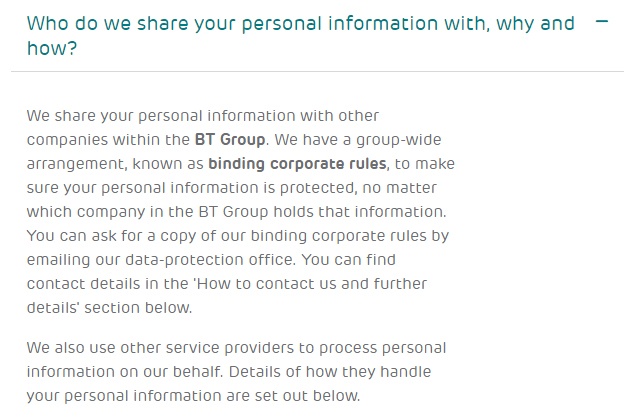 EE Privacy Policy: Who do we share your personal information with, why and how clause