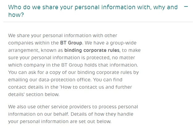 EE Privacy Policy: Who do we share your personal information with, why and how clause