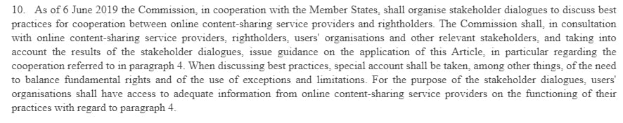 EU Copyright Directive Article 17 Section 10