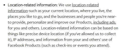 Facebook Data Policy: How we use location-related information clause