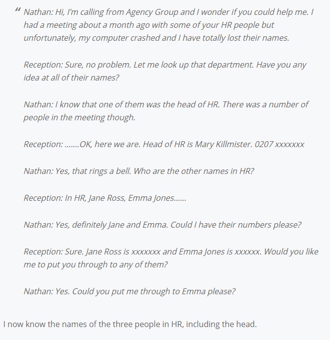 StationX Cyber Security Blog: Screenshot of social engineering call example