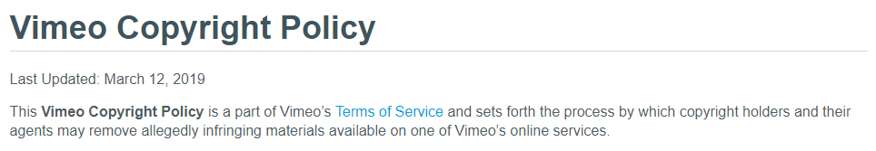 Vimeo Copyright Policy: Intro statement