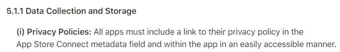 Apple App Store Review Guidelines: Data Collection and Storage clause - Privacy Policy general requirement
