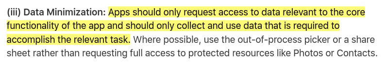 Apple App Store Review Guidelines: Data Minimization clause