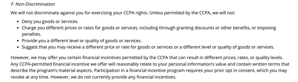 Cypress Privacy Policy: Non-Discrimination clause