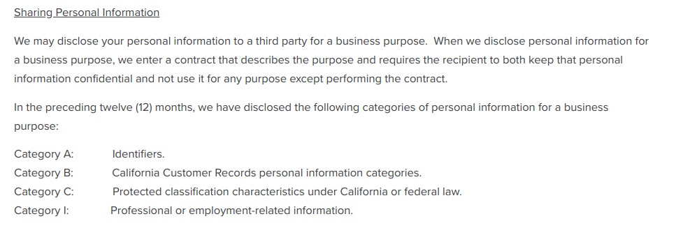 Horne LLP CCPA Privacy Notice: Sharing Personal Information clause