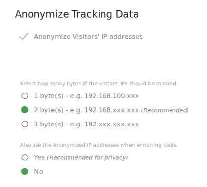 Matomo: Instructions for configuring privacy settings: Anonymize Tracking Data tool