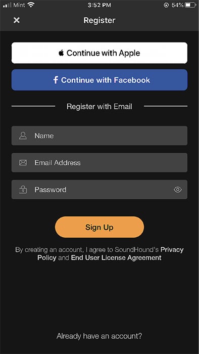 SoundHouse iOS app: Sign up screen