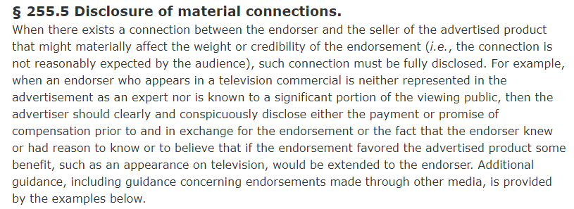 Cornell LII: CFR Section 255 5 - Disclosure of material connections