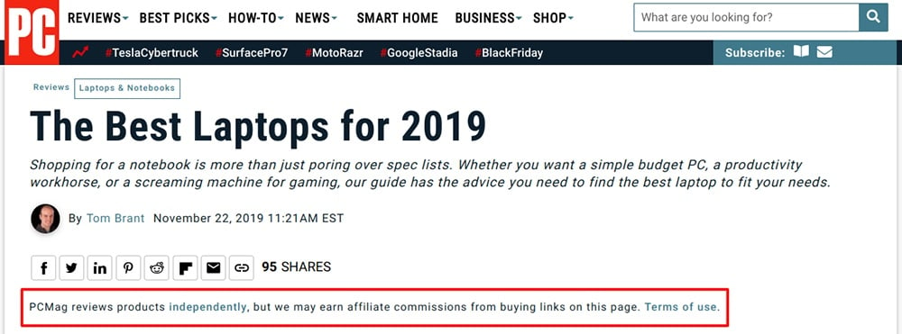 PCMag affiliate commission disclaimer