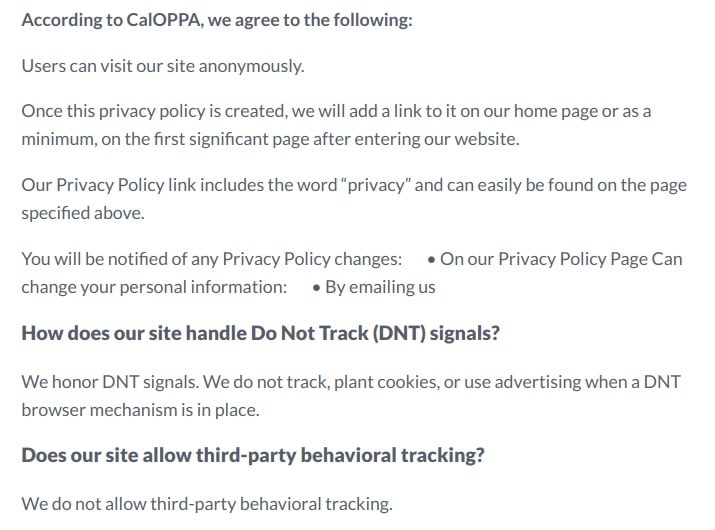 Sample California Privacy Policy Template TermsFeed