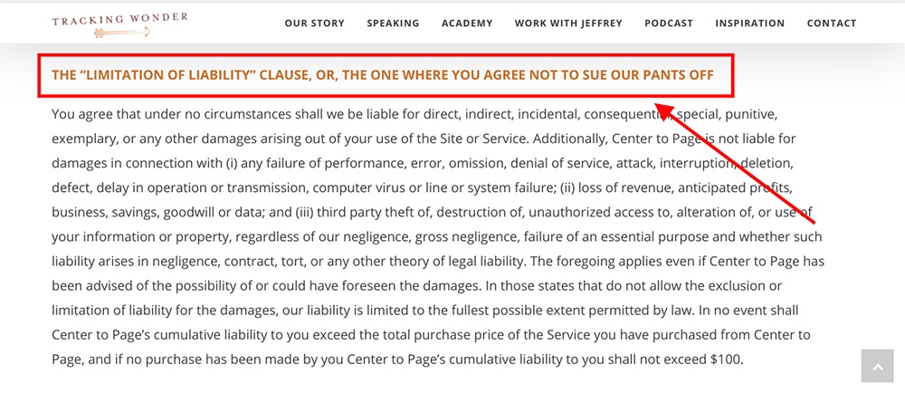 Tracking Wonder Terms and Conditions: Limitation of Liability clause