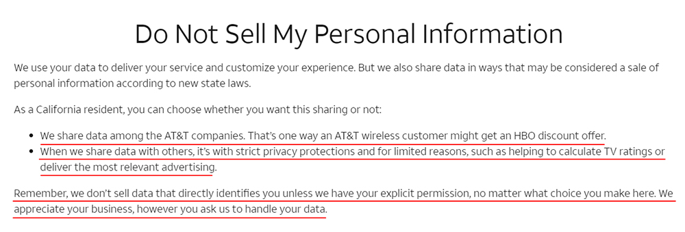 ATT: Do Not Sell My Personal Information page