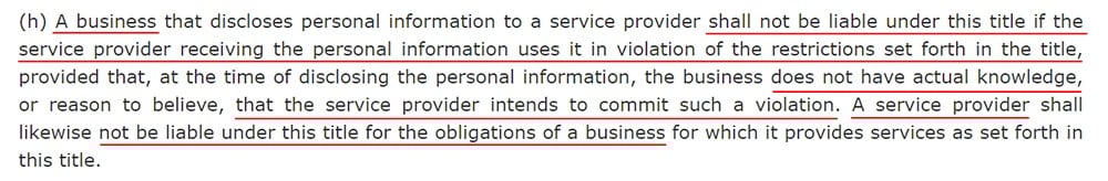 California Legislative Information: CCPA 1798 145 3 h - Service provider violations section