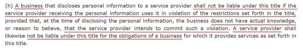 California Legislative Information: CCPA 1798 145 3 h - Service provider violations section