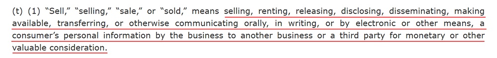 California Legislative Information: CCPA AB-375 - Definition of sell, selling, sale, sold