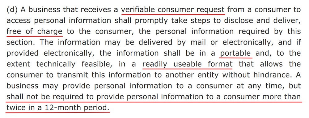 CCPA Section 1798-100: Verifiable consumer request requirements