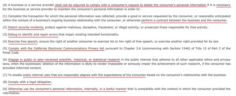 CCPA Section 1798-105: Verifiable consumer request requirement exceptions