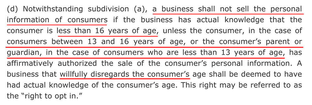 CCPA Section 1798-120: Minors right to opt-in