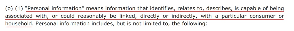 CCPA Section 1798-140: Definition of Personal Information