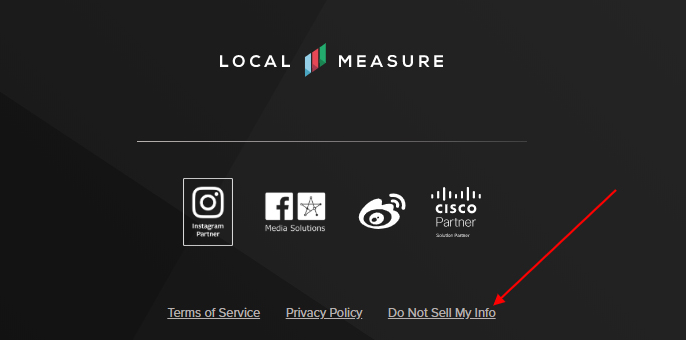 Local Measure website footer with Do Not Sell My Personal Information link highlighted