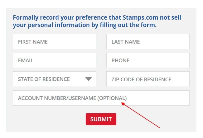 Stamps: Do Not Sell My Personal Information form