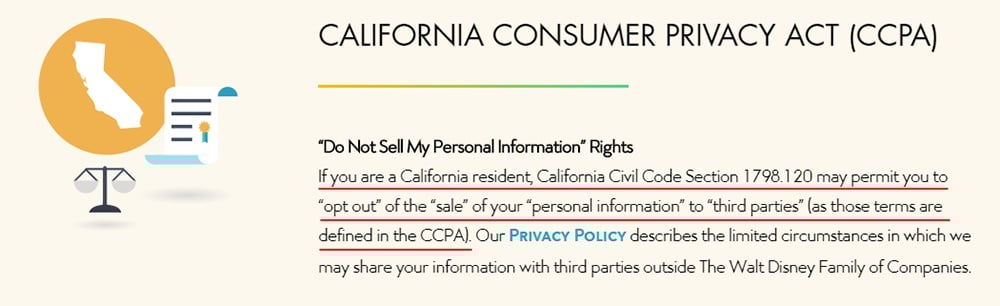 Walt Disney Company: Do Not Sell My Personal Information rights page