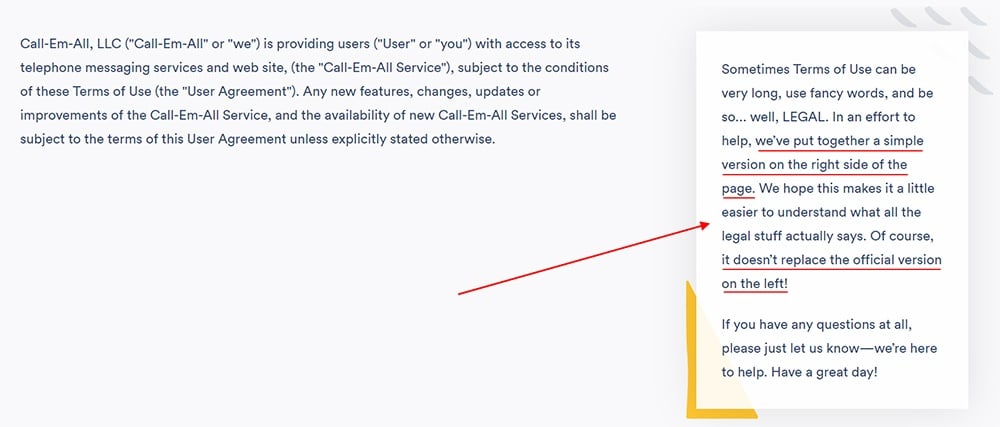 Call-Em-All Terms of Use: Summary version