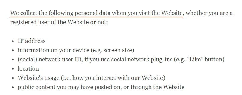 Coca-Cola UK Privacy Policy: What personal data is collected clause