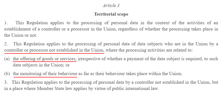 EUR-Lex GDPR: Article 3 - Territorial Scope