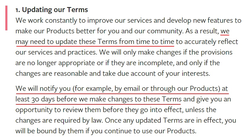 Facebook Terms of Service: Updating our Terms clause