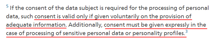 Federal Council of Swiss Government: FADP definition of consent