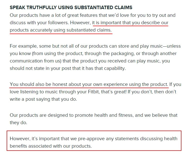 Fitbit Social Media Policy: Requirement to be accurate honest and truthful