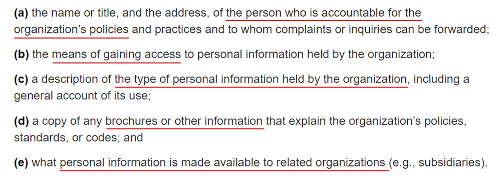 Government of Canada Justice Laws website: PIPEDA Openness principle - Information made available section