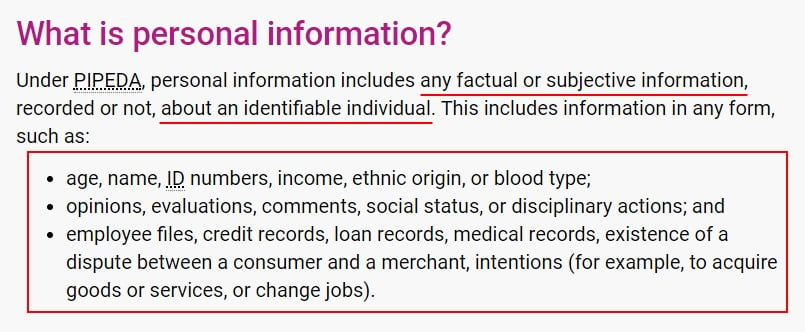 OPC: PIPEDA in Brief - Definition of Personal Information