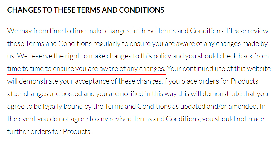 AB Optics Terms and Conditions: Changes to These Terms and Conditions clause