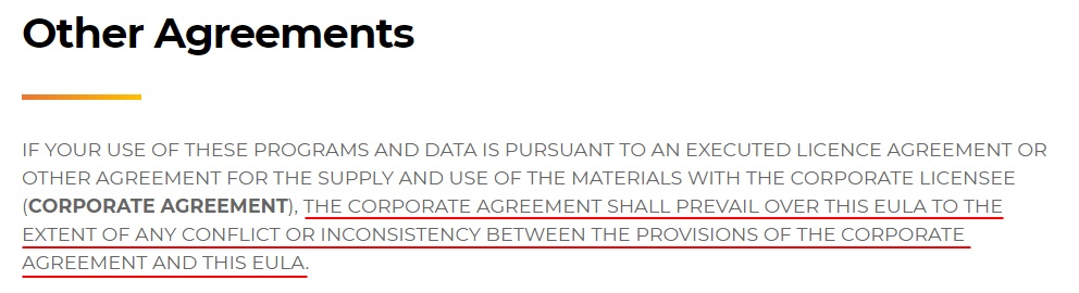 Blackbird EULA: Other Agreements clause