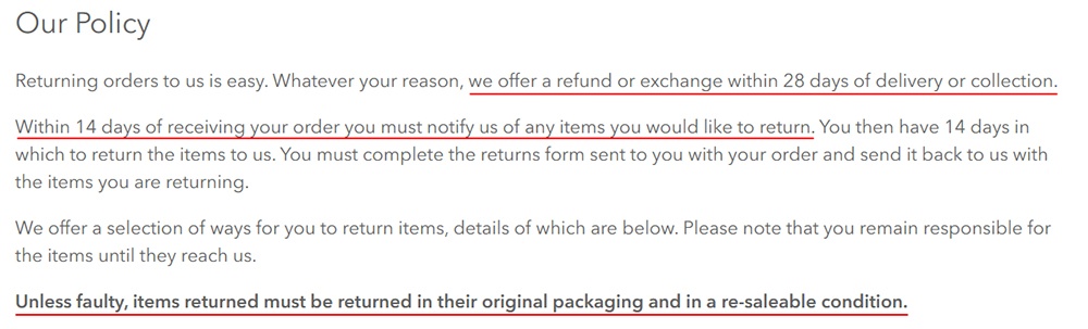Blacks Returns and Refunds Policy: Our Policy clause