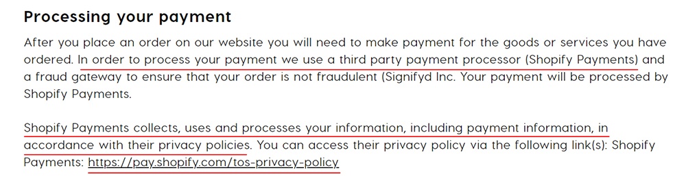 ColourPop Privacy Policy: Processing Your Payment clause