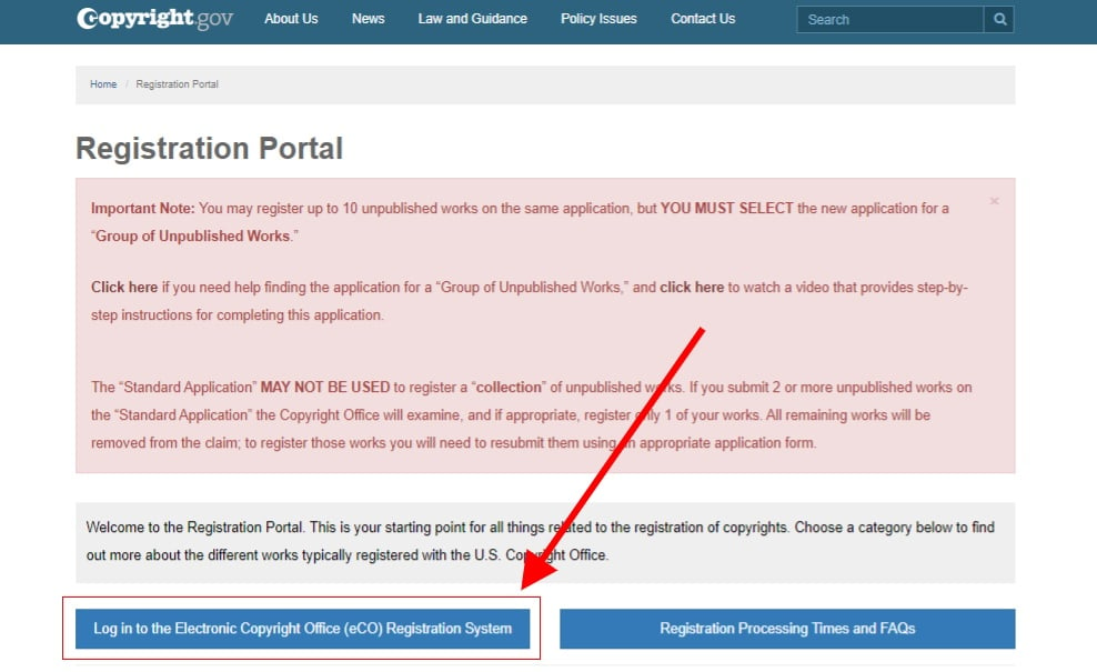 Copyright Gov Registration Portal log-in