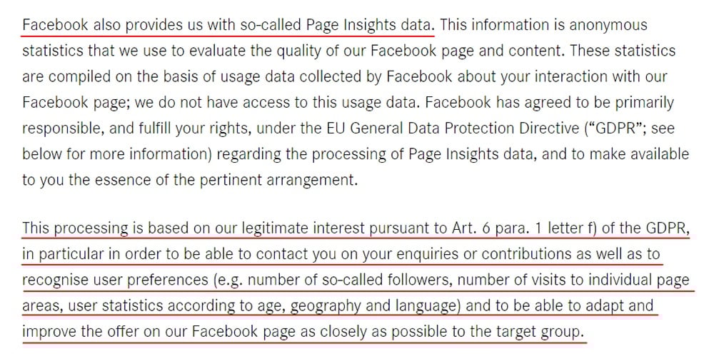Daimler Facebook Page Privacy Policy: Page Insights data and GDPR legitimate interest clause