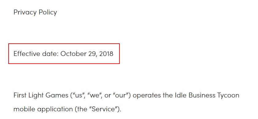 First Light Games Privacy Policy: Effective date