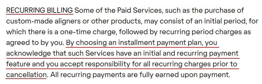 Franksmile Terms and Conditions: Recurring Billing clause