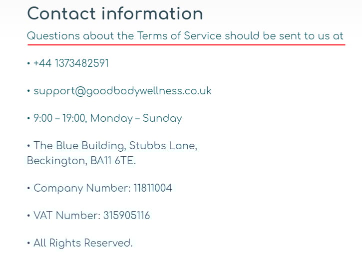 Goodbody Wellness Terms and Conditions: Contact clause