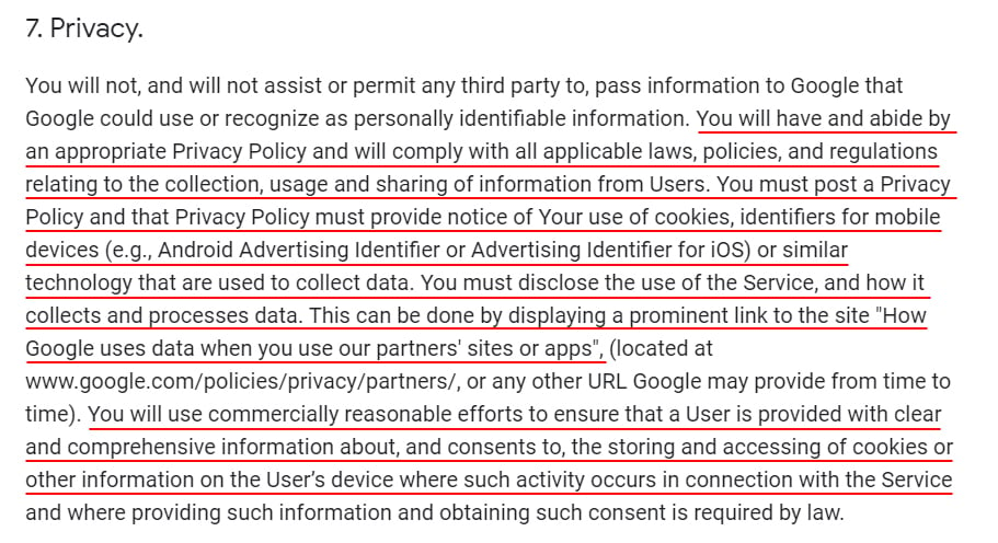 Google Analytics for Firebase Terms: Privacy clause