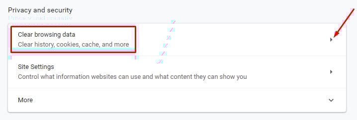 Google Chrome Privacy and Security: Clear browsing data section