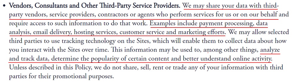 Inne Privacy Policy: Vendors consultants and other third-party service providers clause