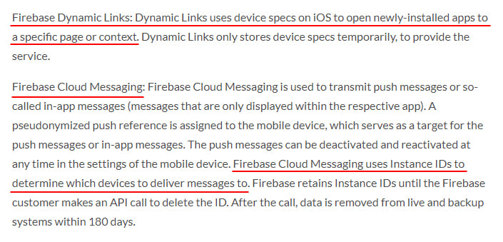 KnowDrugs Privacy Policy: Google Firebase clause