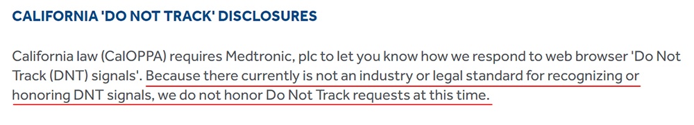 Medtronic Privacy Statement: Do Not Track clause