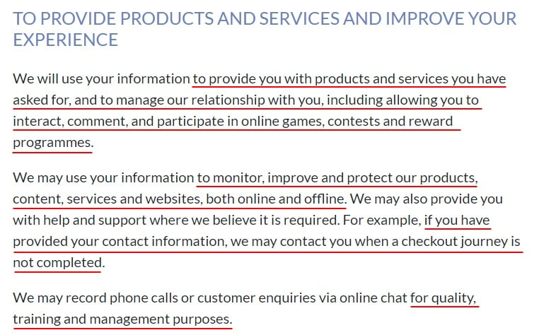 News UK Privacy Policy: How we use personal information clause - To provide products and services and improve experience section